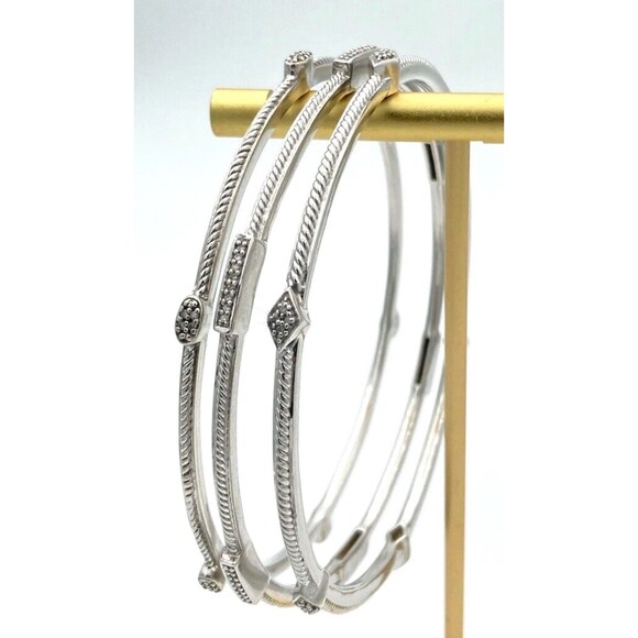 Set of 5 Affinity Diamond Sterling Silver Bangle Bracelets 925 Vintage 8 Inch - Picture 14 of 15